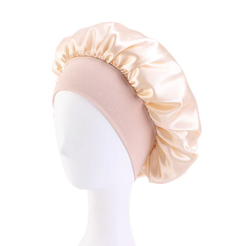 New Satin Wide Brim Nightcap Silky Bonnet Hair Wrap for Sleeping Sleep Cap With Elastic Soft Band Styling Cap Hair Wrapping Tool