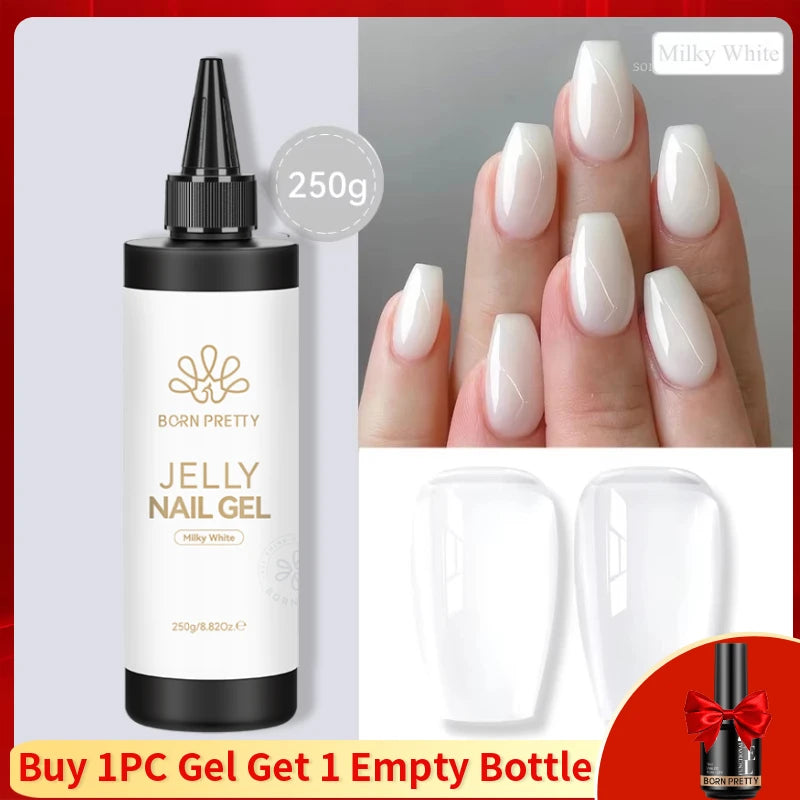 BORN PRETTY 250g Super Top Coat Base Gel Soak off UV LED Drying Long Lasting Semi Permanent Jelly Nude Pink Gel Nail Polish