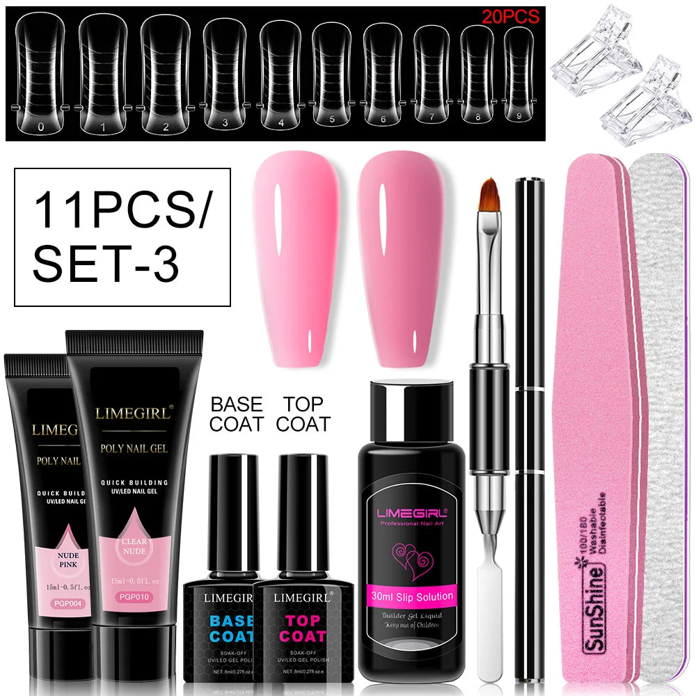 Poly Nail Gel Set for Extension Nails, Long Lasting, Natural-looking, Strong Builder Enhancement for Salon Manicure DIY at Home