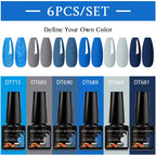 MEET ACROSS 6Pcs/Set 7.3ml Sparkly Red Pink Gel Nail Polish Glitter Semi Permanent Nail Art LED UV Gel Varnish Nail Supplies