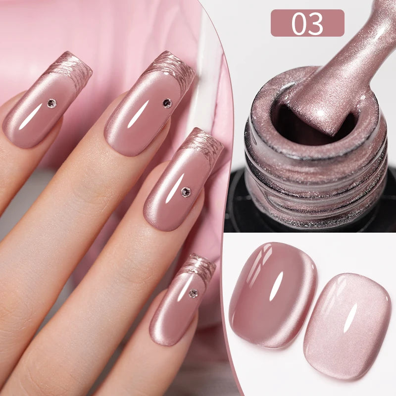 PUENTE 7.5ML Sparkling Pinkish Purple Laser Cat Magnetic Gel Nail Polish Holographic Rainbow Effect Soak Off UV Nail Art Varnish