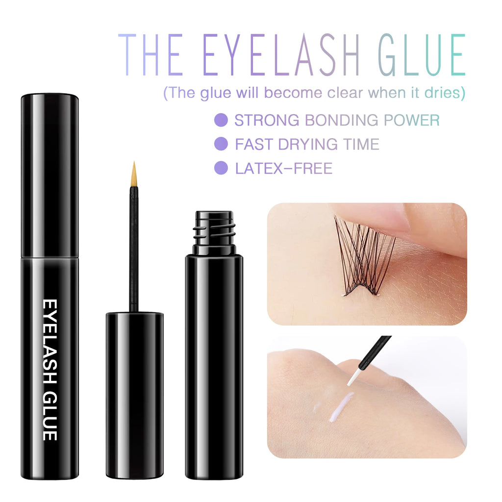 DIY Eyelash Extension Kit With 3D Volume 12/14mm Lash Clusters Individual Lashes Coating Remover Tweezers Eyelash Glue