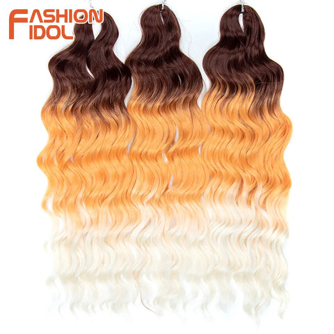 Anna Hair Synthetic Loose Deep Wave Braiding Hair Extensions 24 Inch Water Wave Braid Hair Ombre Blonde Twist Crochet Curly Hair