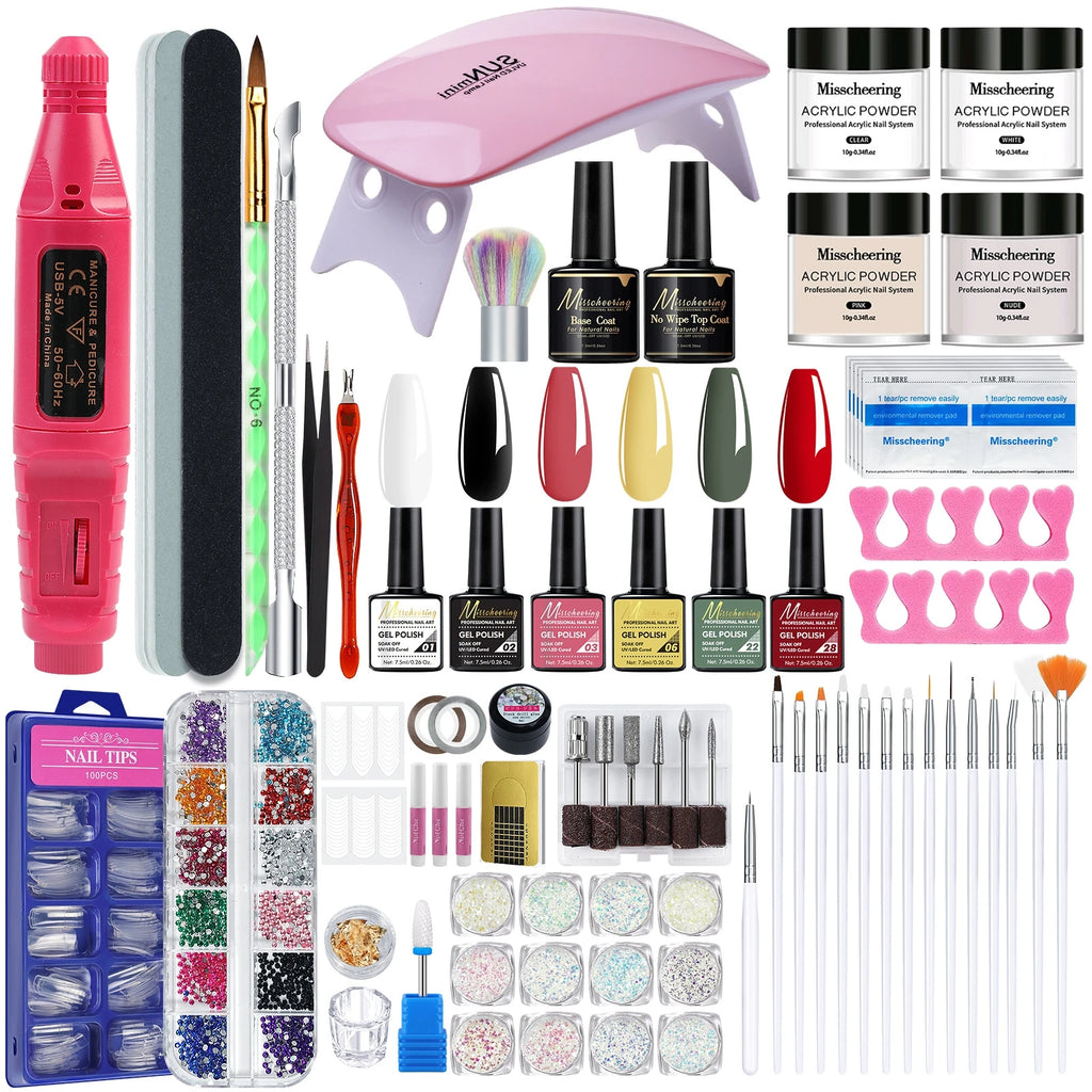 Gel Polish Set Nail Art Kit with UV LED Lamp - Complete Beginner Manicure Tools Kit Including Drill and Brushes for DIY Salon