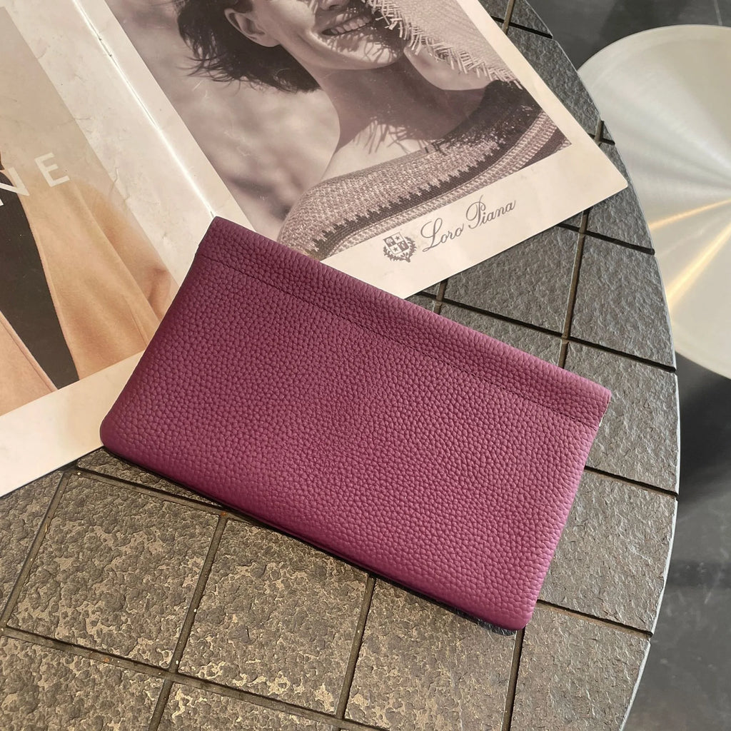 Custom Letters  Ladies Genuine Leather Ultra-thin New Minimalist Long Wallet With Automatic Closure makeup Lipstick Storage Bag