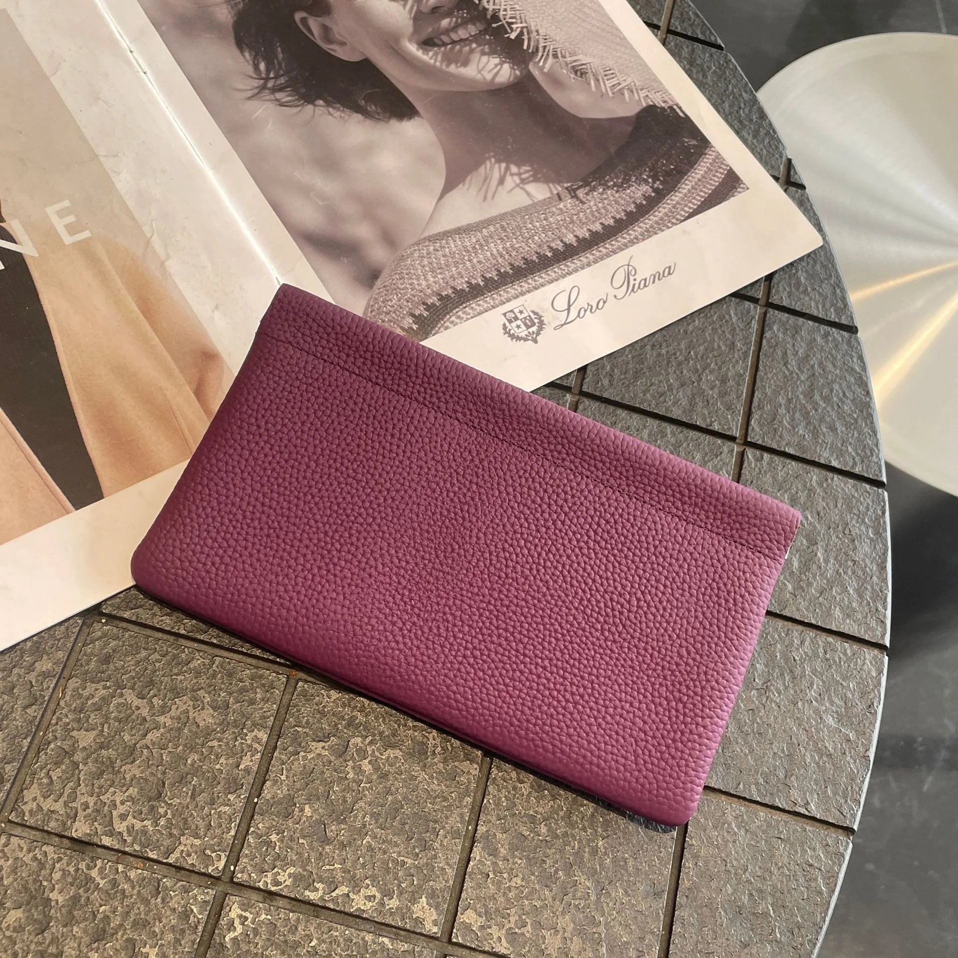 Custom Letters  Ladies Genuine Leather Ultra-thin New Minimalist Long Wallet With Automatic Closure makeup Lipstick Storage Bag