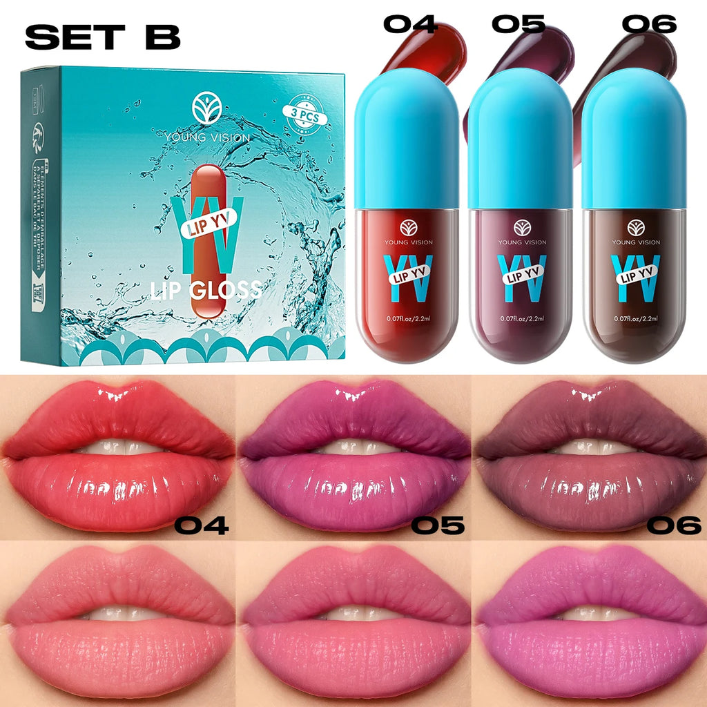 4-in-1 Lip Kit Lip Stain Gloss Liner & Blush, 3 Colors Multipurpose Liquid Lipstick Set, Waterproof Long Lasting,Makeup Gift Set
