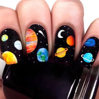 24pcs/set Medium long square fake nails for women starry sky gradient black blue purple moon star design press on false nails