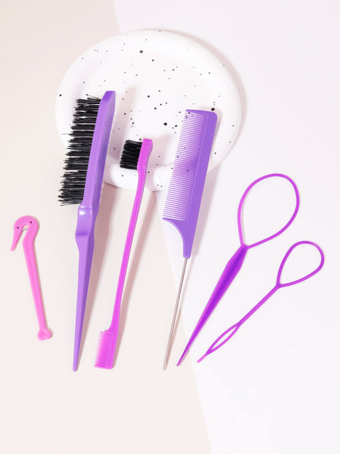 6PCS hair styling comb set, comb, pointed tail comb edge brush, hair tail tool weaving tool ring, rubber band cutter