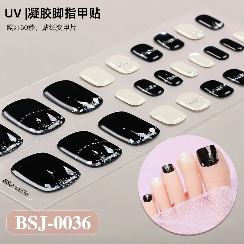 26Tips French Leopard Print UV Gel Toenail Sticker Bronzing Dye Gradient Cross-border Semi Baked Gel Nail Sticker UV Lamp Needed