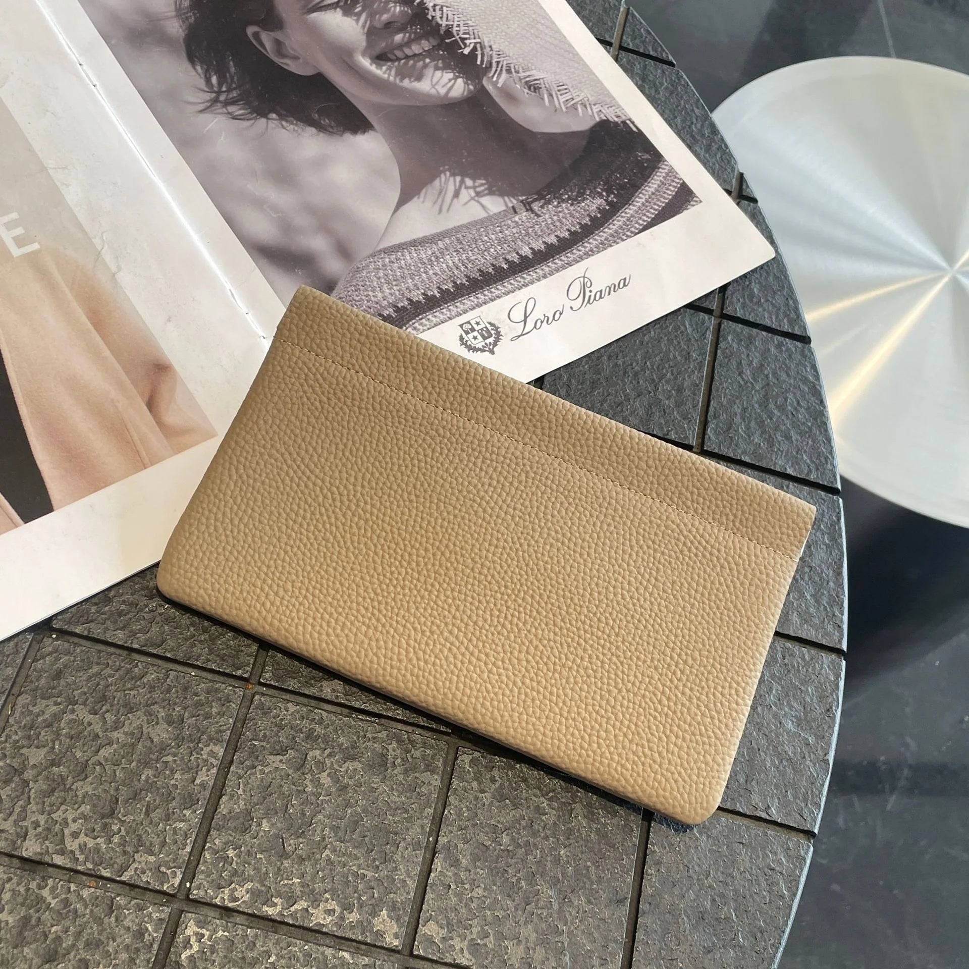 Custom Letters  Ladies Genuine Leather Ultra-thin New Minimalist Long Wallet With Automatic Closure makeup Lipstick Storage Bag