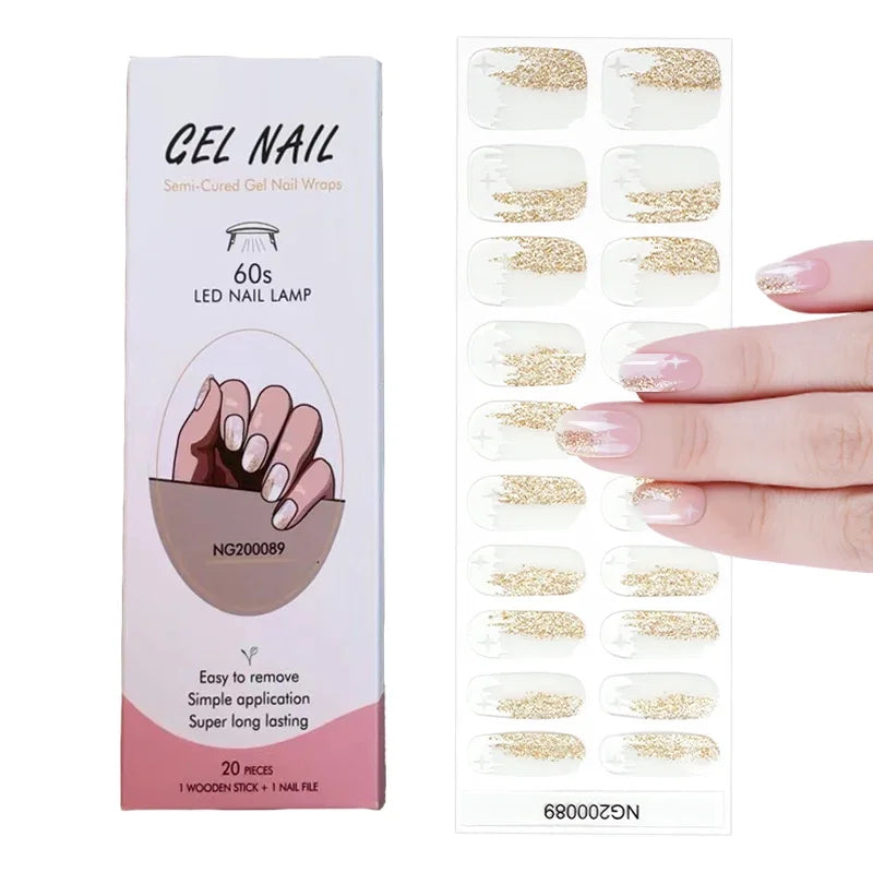 Leopard Semi-Cured Gel Nail Strips Simple Transparent Color Adhesive Long Lasting Gel Nail Stickers Harden In UV Lamp Need