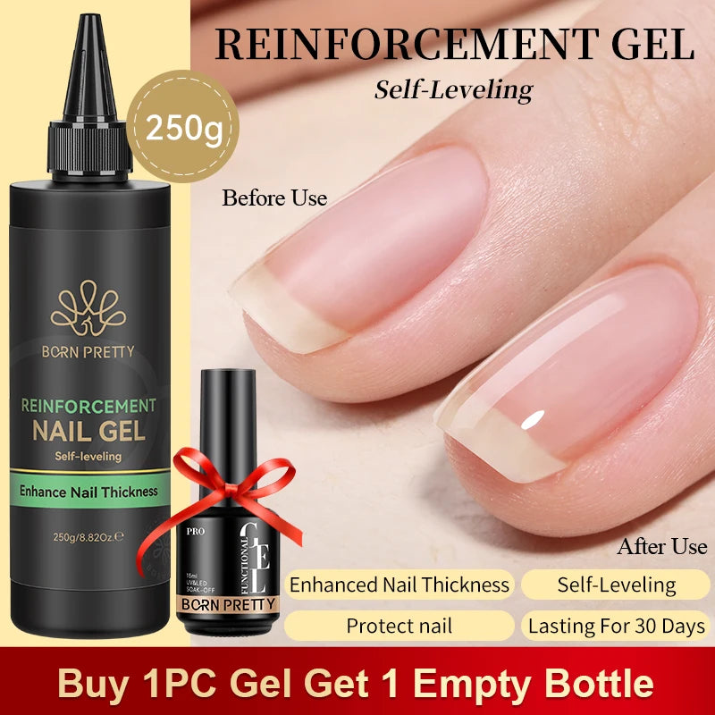 BORN PRETTY 250g Super Top Coat Base Gel Soak off UV LED Drying Long Lasting Semi Permanent Jelly Nude Pink Gel Nail Polish