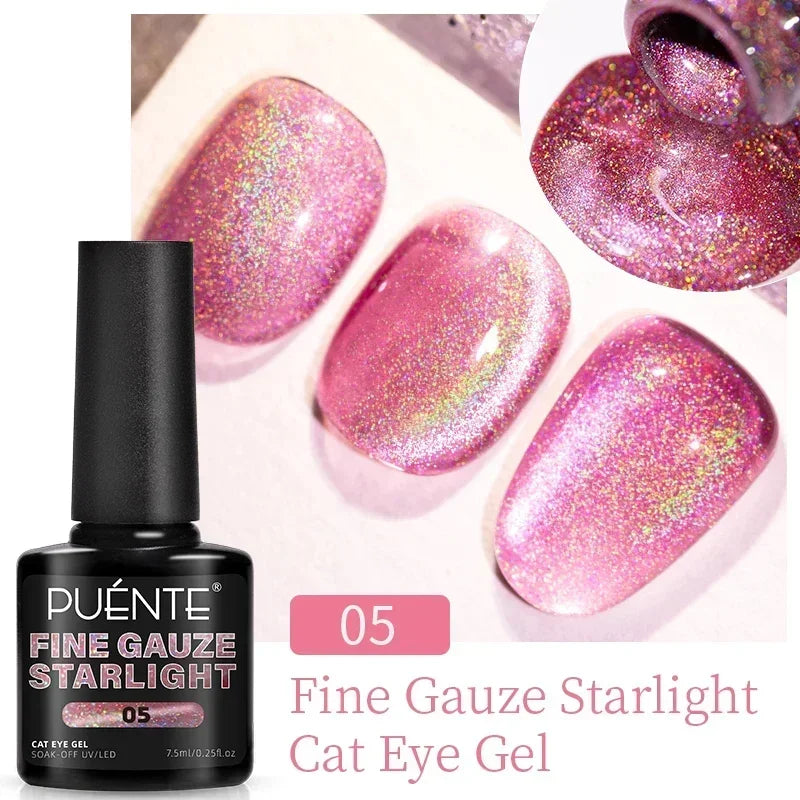 PUETNE 7.5ML Amber Moonlight Cat Magnetic Gel Nail Polish Winter Nails Jelly Glass Cat Eye Soak Off UV Semi-Permanent Varnish