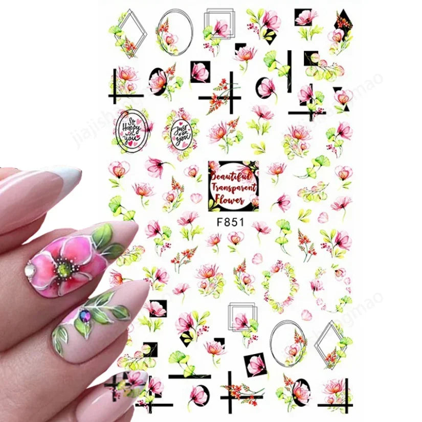 1pcs Sakura Flower 3D Nail Stickers White Cherry Blossom Nail Art Decals Spring Summer Adhesive Slider Decor Wedding Manicure