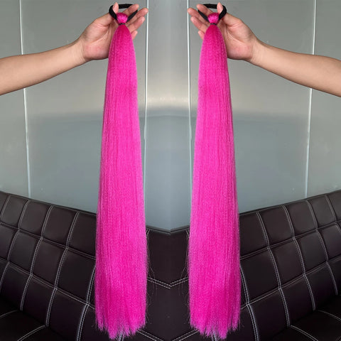 Synthetic 2Pcs Straight Ponytail With Elastic Hair Tie Colorful Braiding Ponytail Hair Extensions Hair Accessories For Women