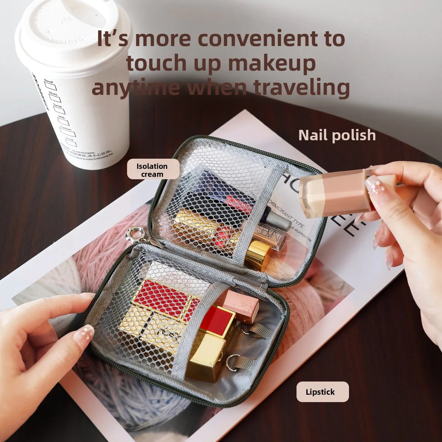 Portable Lipstick Pouch Transparent Touch-Up Cosmetic Pouch Cosmetic Organizer Travel Bluetooth Headphone Charging Cable Pouch