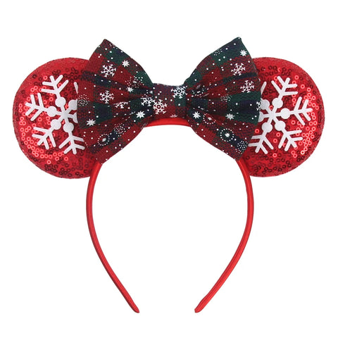 2023 Disney Christmas Mickey Ears Headband For Girls Sequins Bow Festivall Party Hairband DIY Hair Accessories