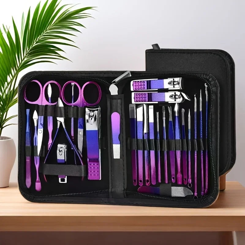 6/9/18/26pcs Manicure Set, Stainless Steel Gradient Professional Pedicure Kit Nail Scissors Grooming Kit With Travel Case