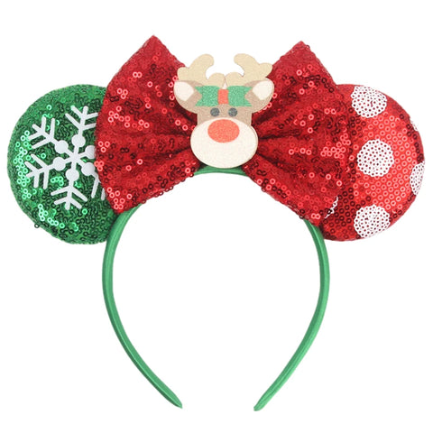 2023 Disney Christmas Mickey Ears Headband For Girls Sequins Bow Festivall Party Hairband DIY Hair Accessories