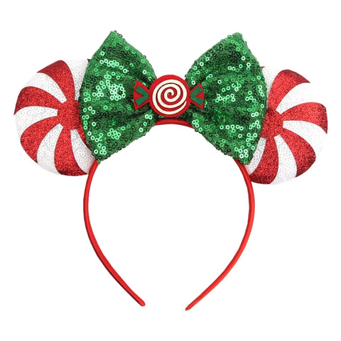 2023 Disney Christmas Mickey Ears Headband For Girls Sequins Bow Festivall Party Hairband DIY Hair Accessories