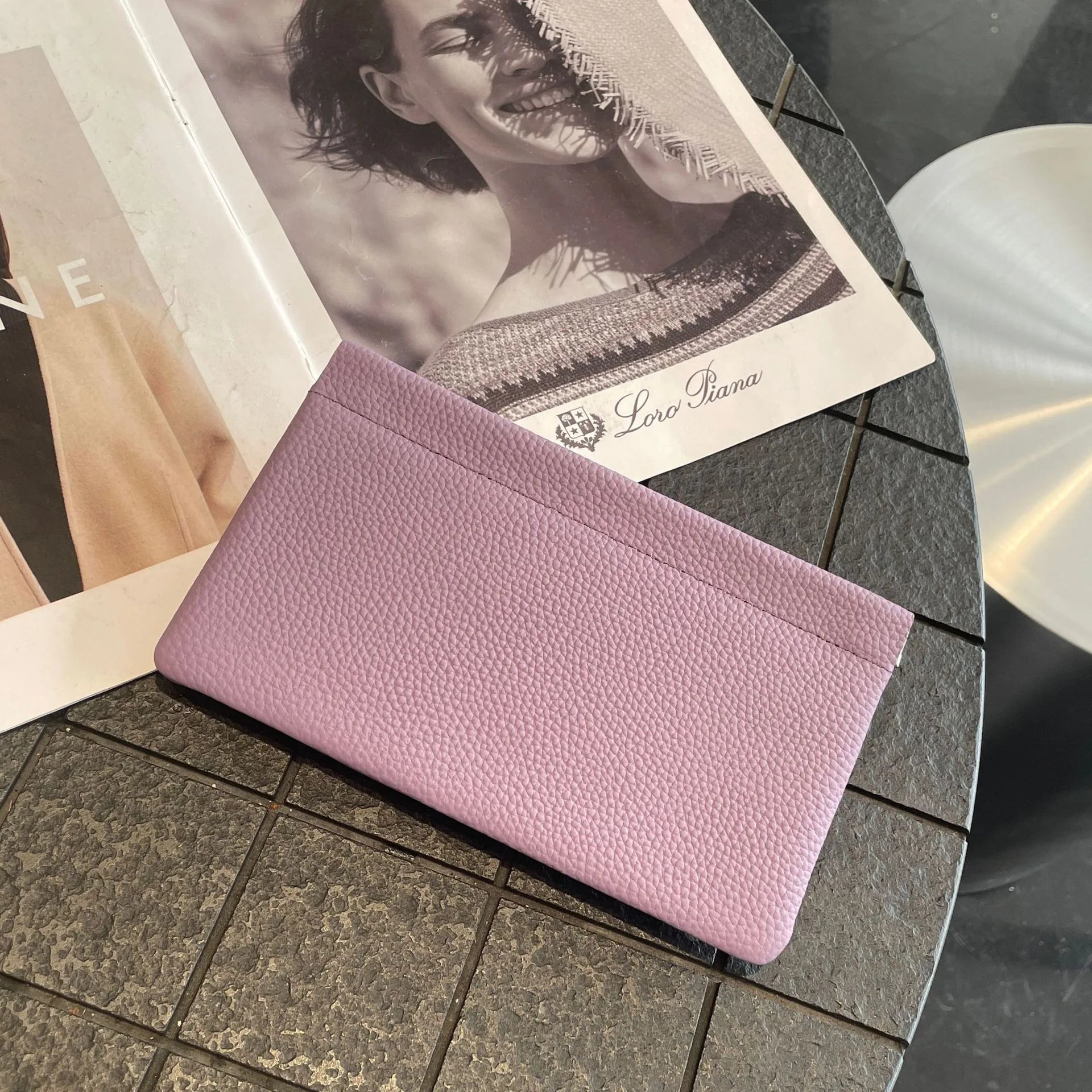 Custom Letters  Ladies Genuine Leather Ultra-thin New Minimalist Long Wallet With Automatic Closure makeup Lipstick Storage Bag