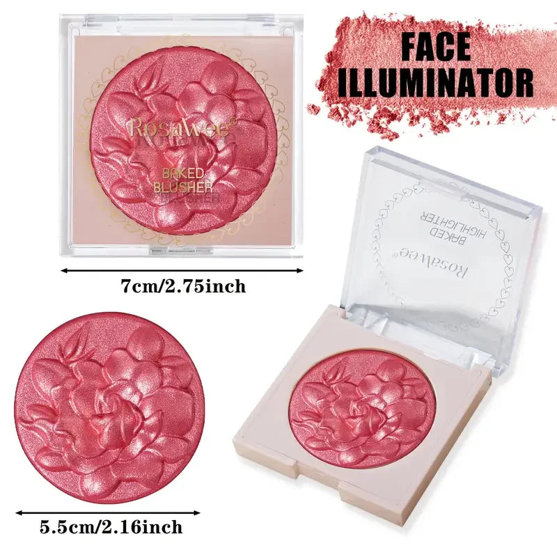 Multi-Color Glossy Blush Highlighter, Baking Process, Moisturizing and Glossy Makeup Effect, Light and Easy to Color with Texture, Facial Brightening, with Pearlescent Brightening Effect, Rose Blush Palette