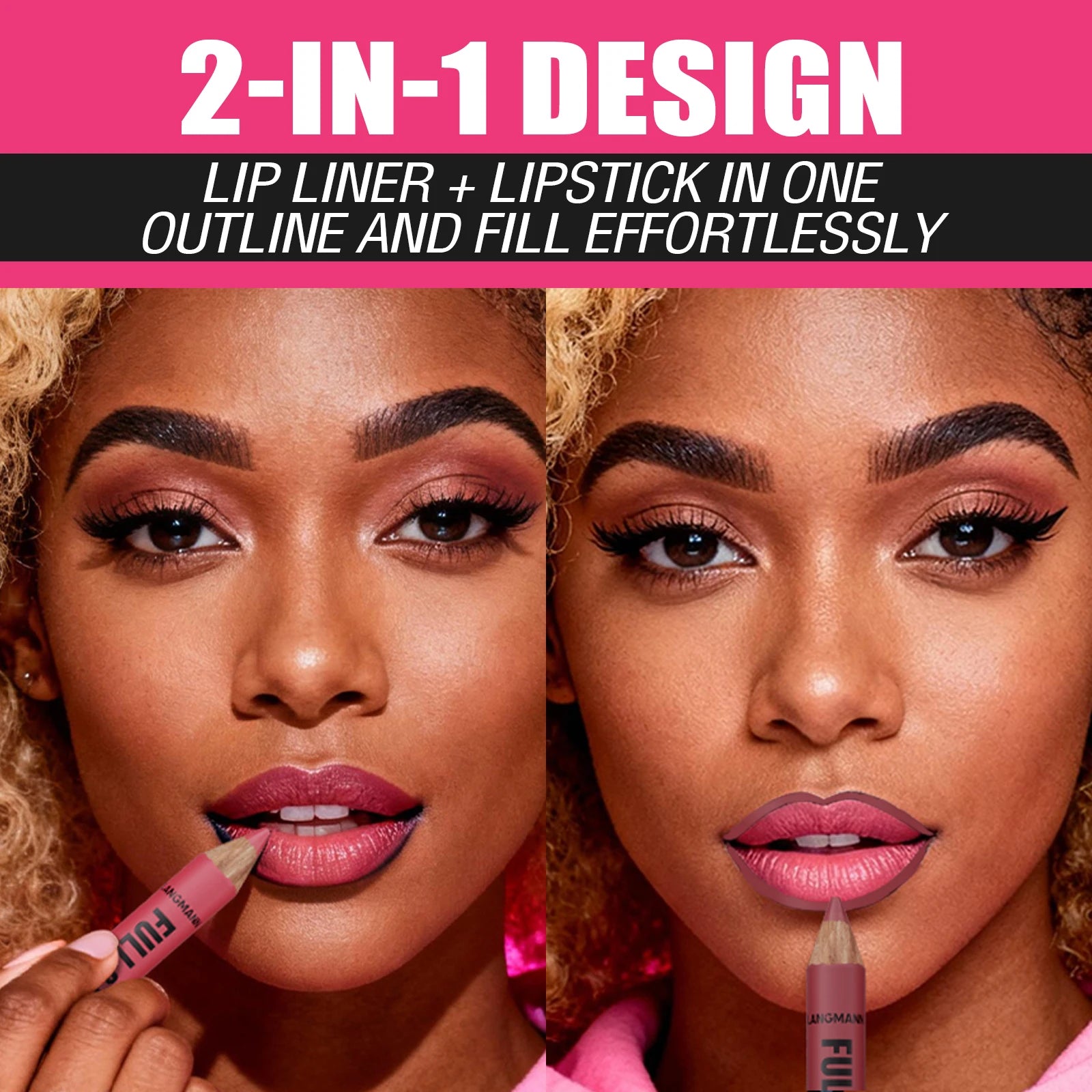 Matte Lip Liner, Lipstick, Wooden Pen Can Be Cut, Lip Liner Lasts for A Long Time,Does Not Stick To The Cup,Does Not Fade