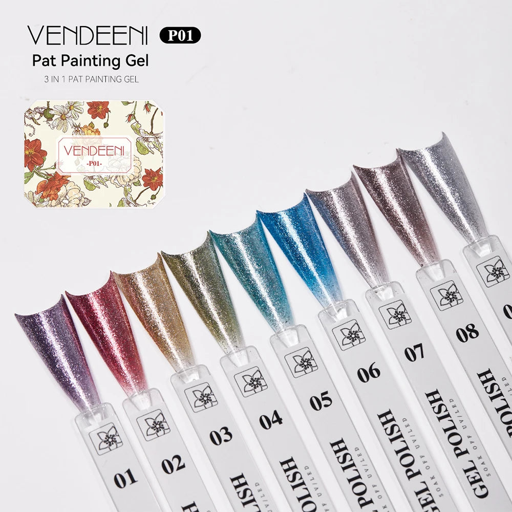 Vendeeni 9 Colors Patting Painting Gel Nail Polish Blooming Transfer Design UV LED Soak Off Gel Varnish Gradient Pat Gel Palette
