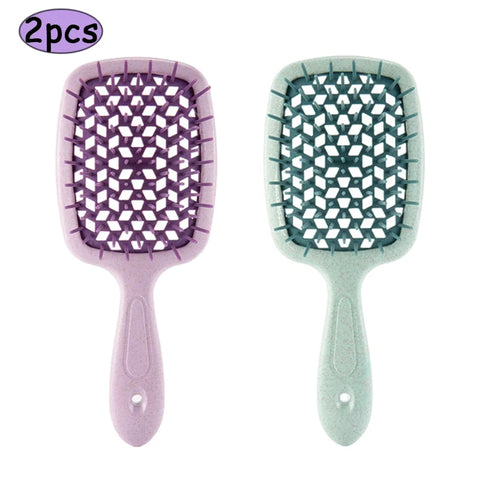 2pcs Professional Comb Detangling Hair Brush Scalp Massage Anti-static Comb Hollow Out Hairbrush for Wet Dry Barber Hair Styling