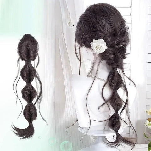 45cm Summer Ins Style Synthetic Braided Bubble Braids Wig Clip Sweet Girl Natural Fluffy Twisted Ponytail Hair Extension
