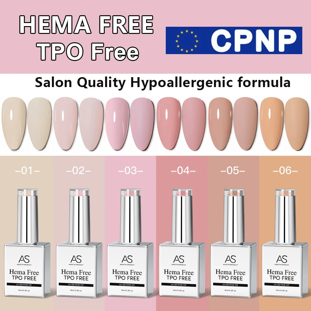AS 6pcs Color Nail Gel Polish Kit Jelly Pink TPO FREE HEMA FREE Self Leveling Nude Natural Pink Nail Varnish Manicure Set