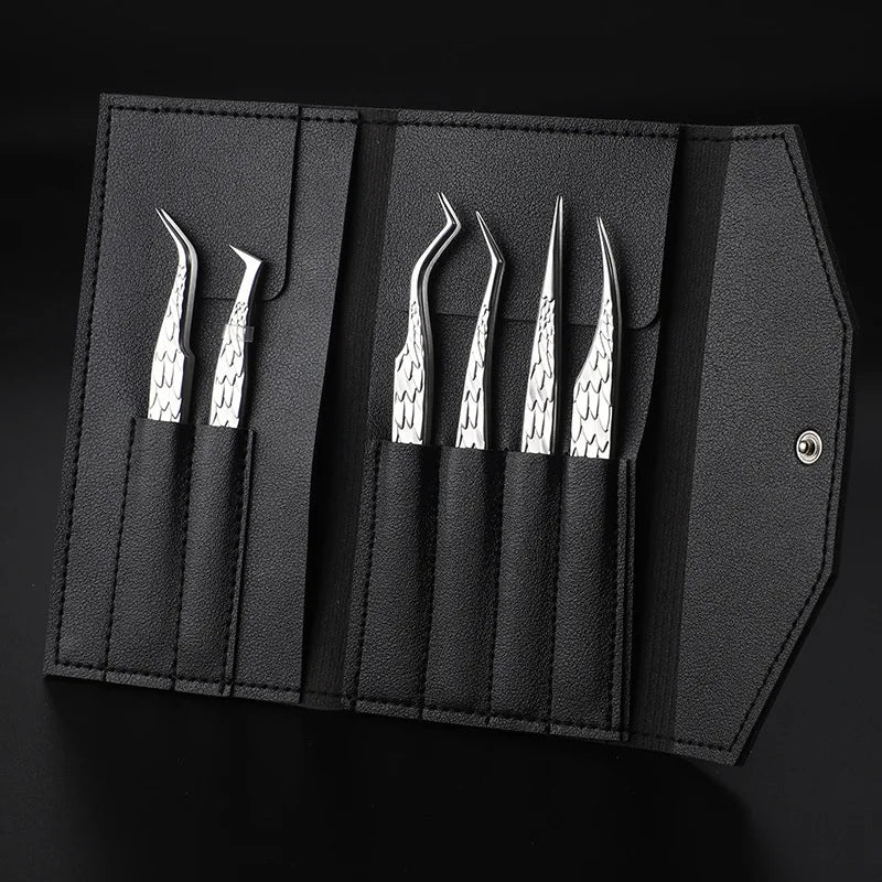6PCS False Eyelash Tweezers Set For Fake Fan Lashes Extensions Planting Eyebrow Clip Eyelashes Tongs Makeup Nail Tools Kit