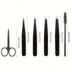 4/6/7pcs Professional Facial Hair Removal Grooming Set with Curved Scissors, Eyebrow Tweezers, Lash Brush, Eyebrow Clip Eyelash