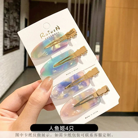 2/4pcs Simple Sakura Pink Seamless Hair Clip Women Acetate Sheet No Bend Bangs Clip Duckbill Clip Hairpins Hair Styling Tool