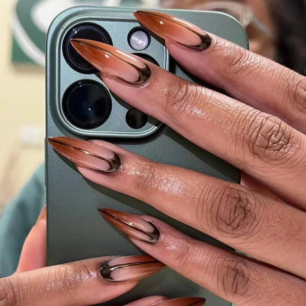 Exaggerate Punk Extra Long Pointed Fake Nails Art Dark Y2K Black Spider Centipede Rhinestone False Nail Press on Nails Manicure