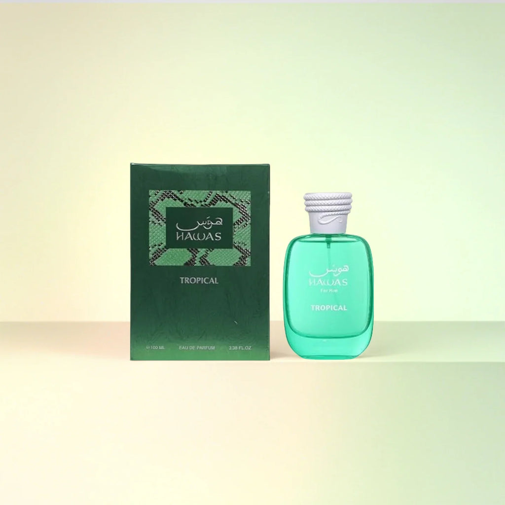 RASASI Hawas Tropical Eau De Parfum 100ml Fresh Fragrance Green Glass Bottle Personal Use