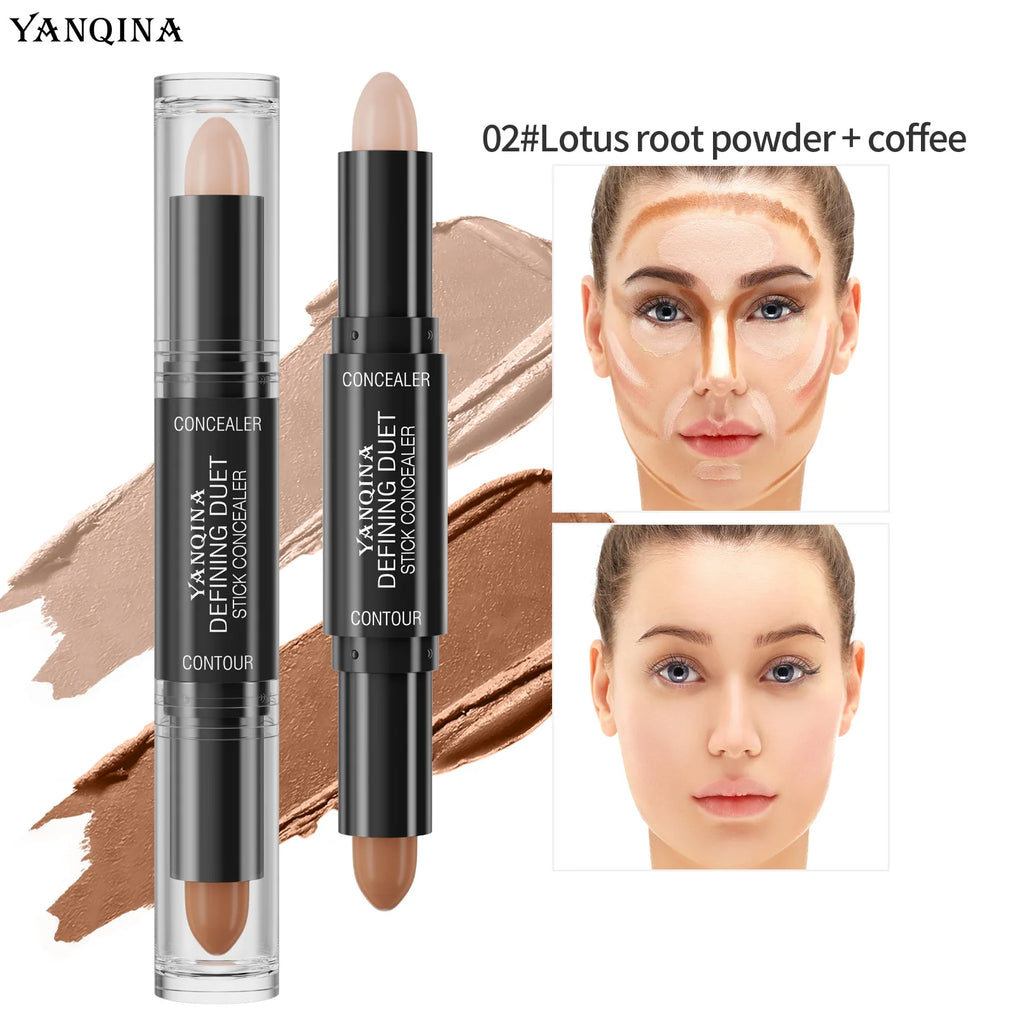 YANQINA Double-heads Contour & Highlight  Stick Sculpted Shading and V-Shape Facial Sculpting Two-in-one Concealer Pen Makeup