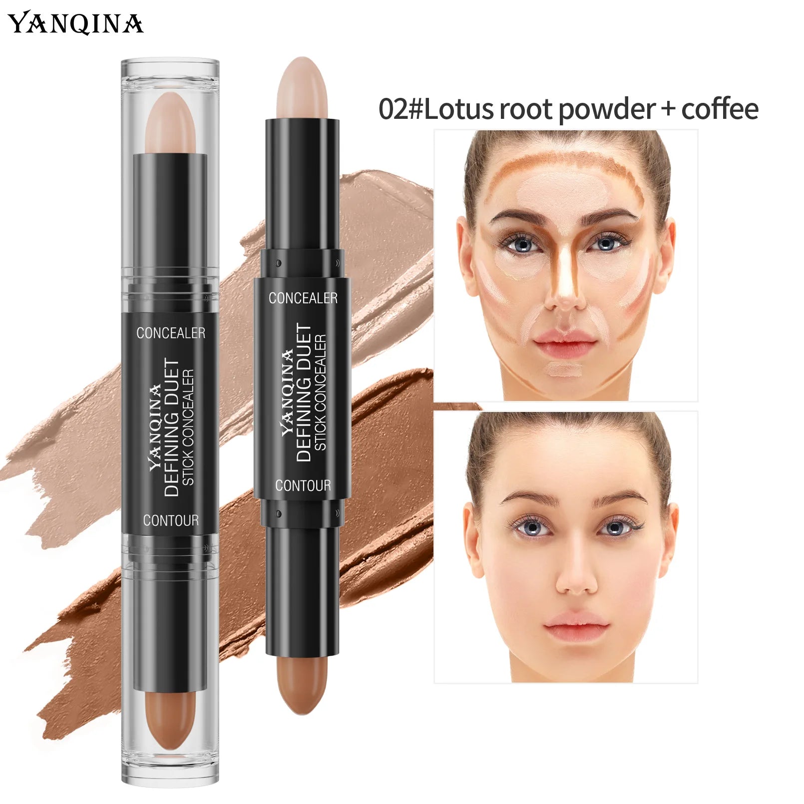YANQINA Double-heads Contour & Highlight  Stick Sculpted Shading and V-Shape Facial Sculpting Two-in-one Concealer Pen Makeup