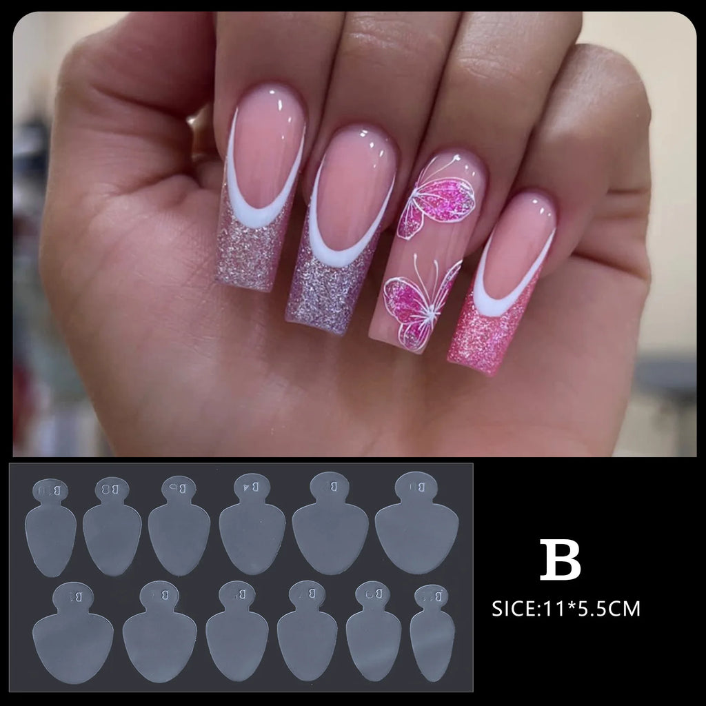 12 Pieces Crystal Nail Molds French Nail Stickers No Frosting No Paper Holder Reusable for French Manicure Extension Tool