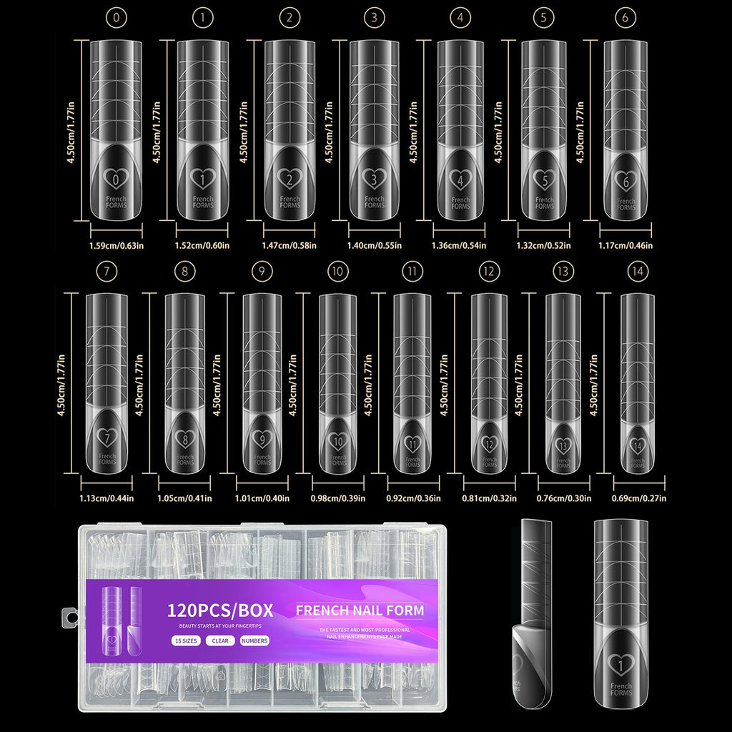 150Pcs Space French Nail Dual Forms Clear Nail Extension 15 Sizes Nail Forms Reusable Nail Tips For Gel Manicure DIY Salon Tools