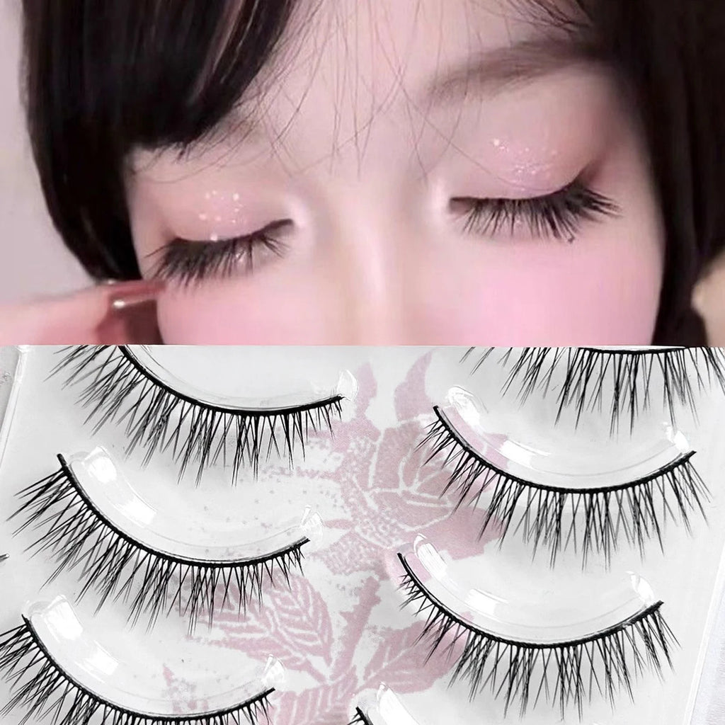 Cosplay Makeup False Eyelashes One Piece Hard Stem Baby Straight Natural Look Synthetic Fiber Strip Lashes 7-13mm C Curl Lash