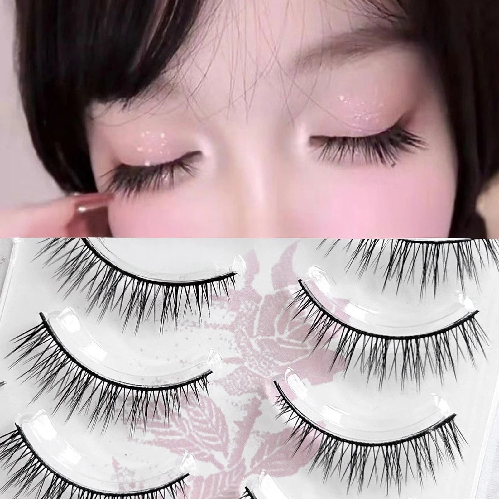 Cosplay Makeup False Eyelashes One Piece Hard Stem Baby Straight Natural Look Synthetic Fiber Strip Lashes 7-13mm C Curl Lash