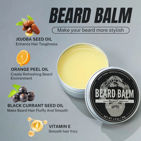 7pcs/sets Men Beard Kit Beard Promote Enhancer Thicker Mustache Grooming Beard Care Oil Moisturizer Wax Balm with Comb Scissor