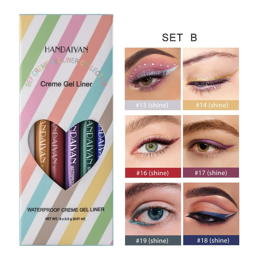 6-Piece Retractable Eyeliner Pencil Set – Waterproof & Smudge-Proof Gel Liners, Colorful Long-Lasting Eye Makeup Kit