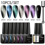 MEET ACROSS 11/9/10Pcs Cat Magnetic Gel Nail Polish 9D Magnetic Gel Semi Permanent Nail Art Soak Off UV Gel Varnish Nails Kit