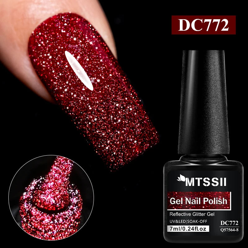 7ml Champagne Gold Sliver Reflective Nail Gel Polish Sparkling Shining Glitter Pink Red Nail Supplies Semi Permanent Gel Varnish
