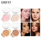 QIBEST Pressed Powder Oil-Control Long-Lasting Face Setting Powder Compact Powder Full Coverage Concealer Makeup Base Foundation