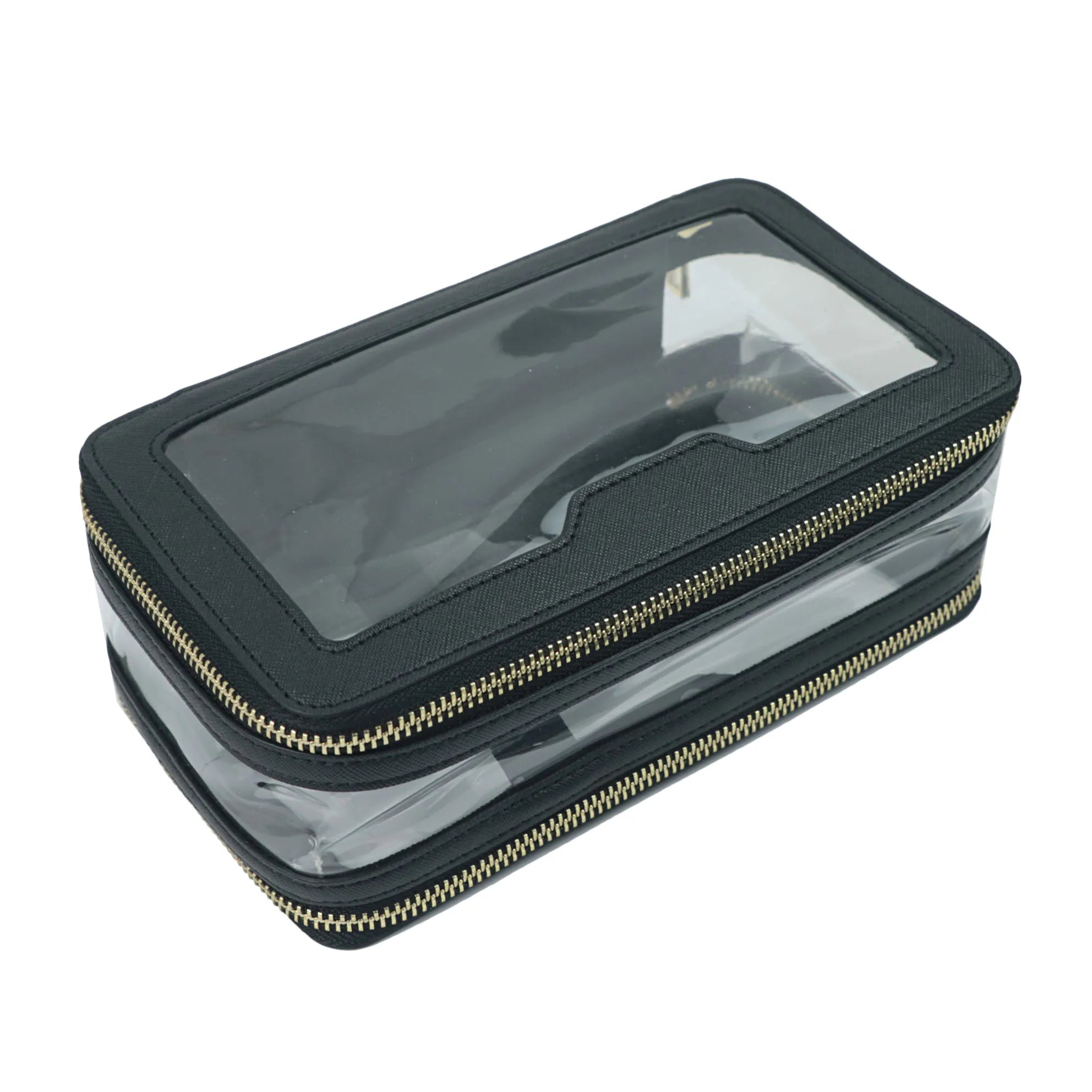Custom Letters Saffiano Leather Cosmetic Bag Portable Pvc Capacity Waterproof travel  Multi-function Double layer Storage Bag