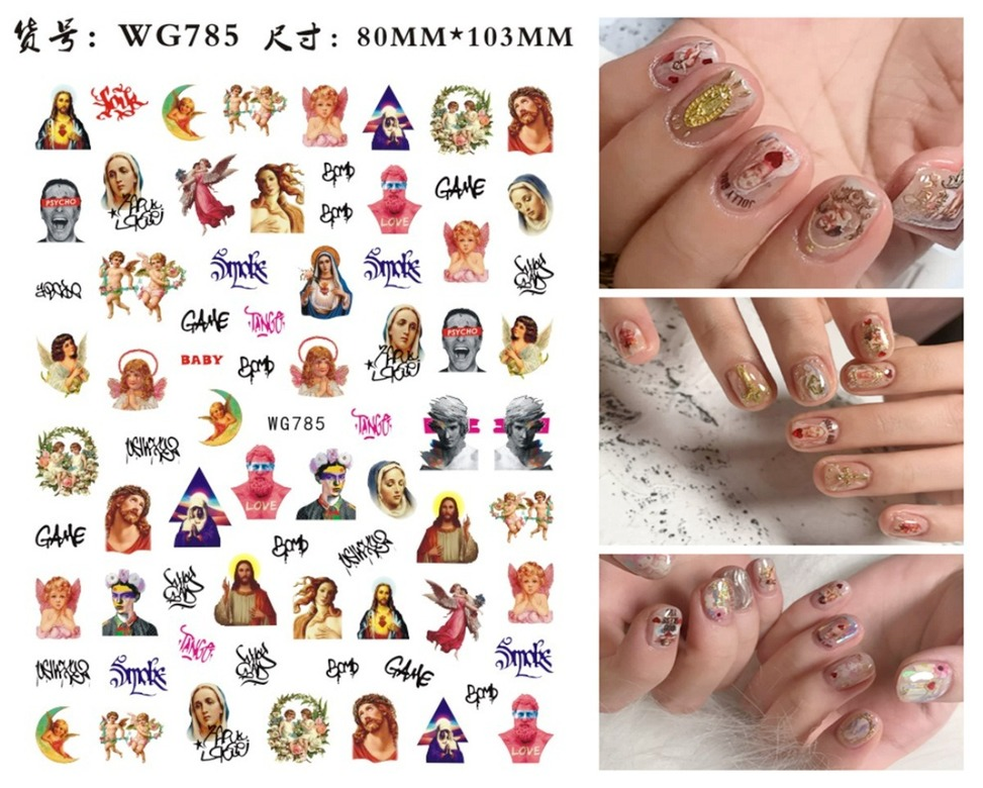 Nail Art Sticker Angel Flower Pattern Stickers Cupid Self-Adhesive Nail Decals Stickers Decoration Press on Nails Accessories